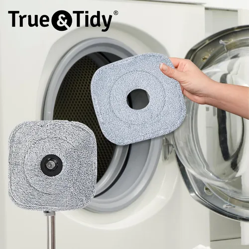 Vista 6 de True & Tidy Paquete de 2 almohadillas de microfibra extra gruesas de 9 pulgadas para mopa SPIN-800 TrueClean y cubo cuadrado, compatible con M16