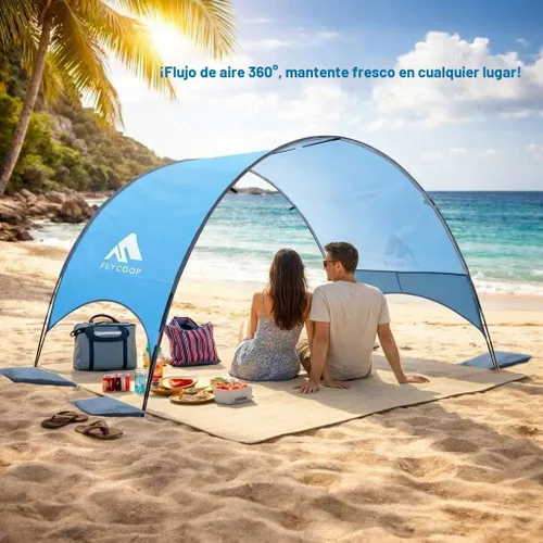 Vista 6 de Toldo para sombrilla de playa mejorado 2026 con protección UV UPF 50+, tienda de playa portátil para sol, ventilación de 360°, 4 bolsas de arena