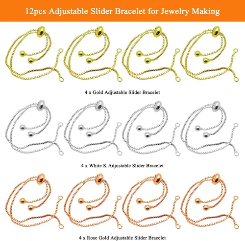 Vista 2 de Oubaka 12 pulseras deslizantes ajustables, cadenas extensoras ajustables con extremos de bola, cadenas extensoras para pulseras, joyería