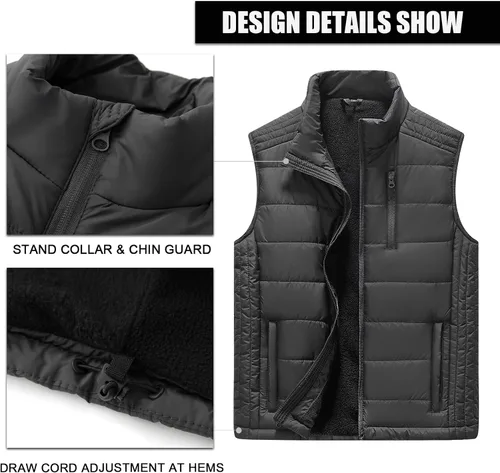 Vista 44 de Msmsse Chalecos de invierno para hombre, con forro polar, acolchado, casual, sin mangas