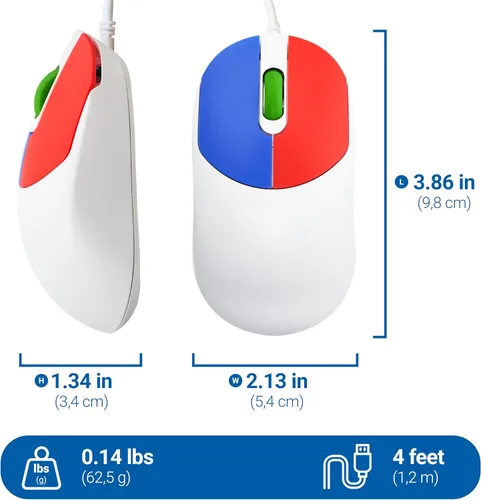 Vista 2 de Clevy Mouse para niños, colorido y ergonómico USB para computadora portátil para uso escolar y doméstico, mouse con cable compatible con niños
