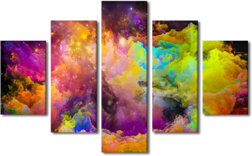 Vista 77 de Pintura en lienzo colorida para sala de estar, 5 paneles, impresiones abstractas sobre lienzo, arte de pared para sala de estar, dormitorio