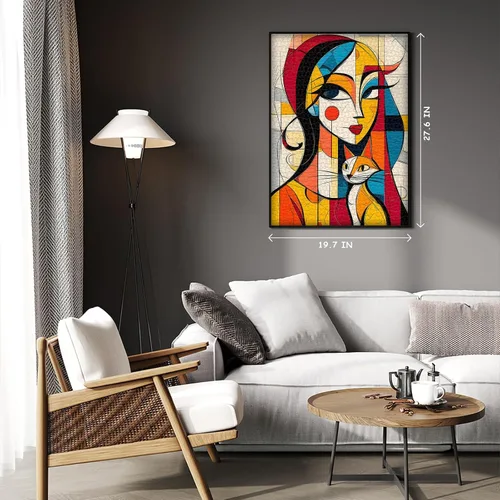 Vista 6 de Rompecabezas de arte abstracto para adultos, 1000 piezas, rompecabezas de gato para mujeres, geométricos modernos, rompecabezas de animales únicos