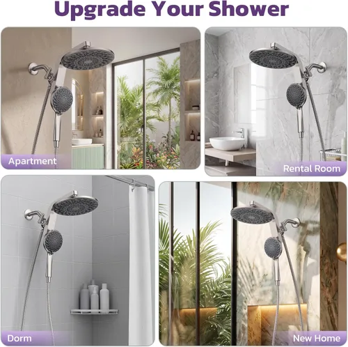 Vista 9 de HOPOPRO Rain Shower Head with Handheld, 9" Dual Shower Heads Combo Brushed Nickel