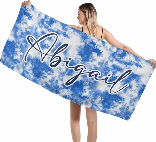 Vista 14 de MyPupSocks Toallas de playa para niñas, toallas personalizadas de teñido anudado con nombres para niños y adultos, toallas de playa personalizadas
