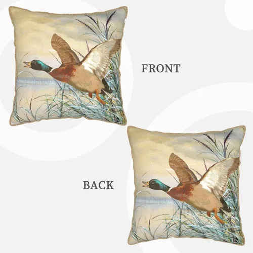 Vista 3 de Fundas de almohada de terciopelo de lujo con estampado doble de pato mallard con ribete dorado de 18 x 18 pulgadas, fundas de almohada decorativas