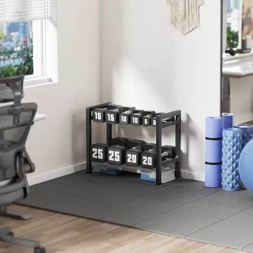 Vista 2 de Dumbbell Rack 2-Tier Adjustable Weight Rack For Home Gym Dumbbells Kettlebell (Rack Only)
