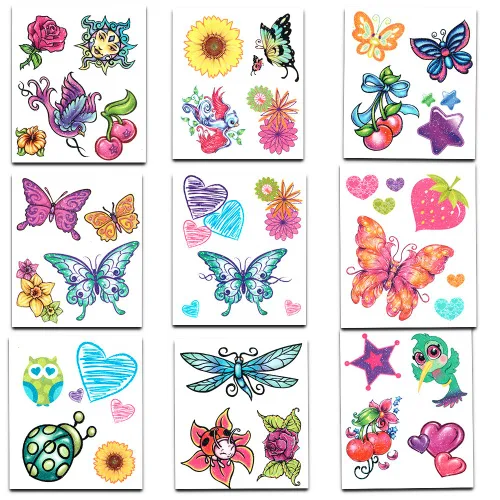 Vista 2 de Savvi Glitter Tatuajes, 50 diseños deslumbrantes, ¡Corazones, Mariposas, Flores, y más! Butterfly Tattoos, Hearts, Flowers, and More Waterproof