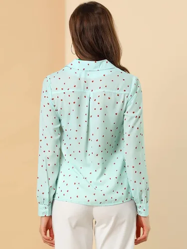 Vista 5 de Allegra K Camisa con cuello en V y solapa con muescas y botones para mujer