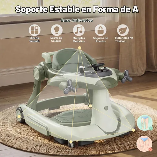 Vista 5 de TODEFULL Andador de bebé 6 en 1 con ruedas, altura de 3 niveles, caja de Verde