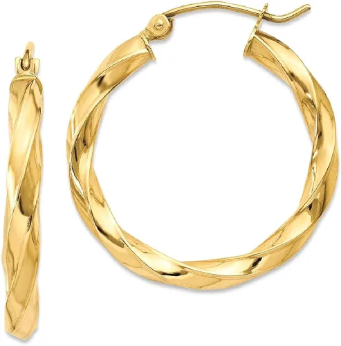 Vista 10 de Juego de aretes de aro trenzados de oro amarillo de 14 quilates de 0118in joyería fina redonda para mujer regalos para ella Cristal Oro amarillo