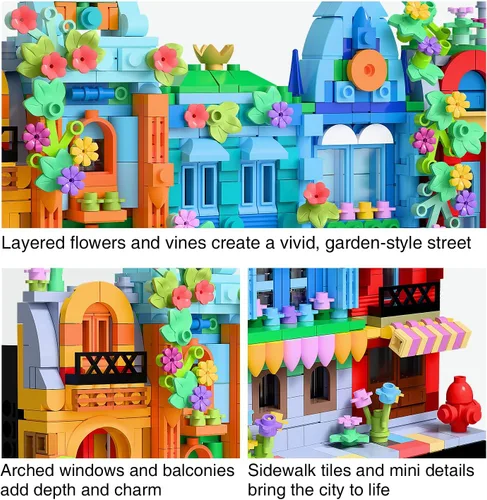 Vista 3 de Micro Flower Street Architecture - Juguete de construcción para adolescentes y adultos, modelo de casa de ciudad de la ciudad, mini bloques