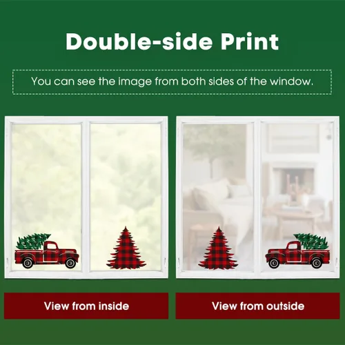 Vista 6 de Horaldaily 226 calcomanías de Navidad para ventana, árbol rojo y verde, camión de nieve para suministros de fiesta en casa, tienda, ventana