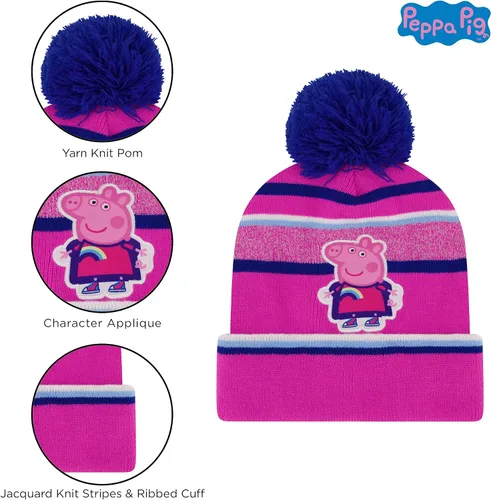Vista 4 de eOne Conjunto de gorro y manoplas de invierno para niñas gorro de Peppa Pig para niños de 2 a 4 años