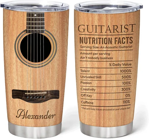Vista 7 de Hyturtle Vaso de guitarra para papá con tapa, taza de café de acero inoxidable de 20 onzas, regalo de música para guitarrista, Día del Padre, taza