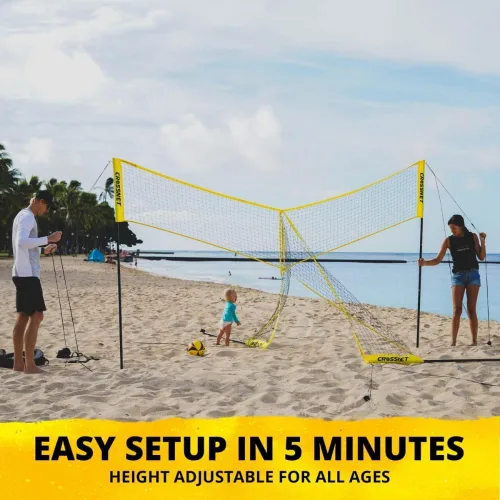 Vista 4 de CROSSNET - Red de voleibol de 4 vías con mochila de transporte y pelota - Juego de voleibol de cuatro cuadrados para adultos y niños - Juego