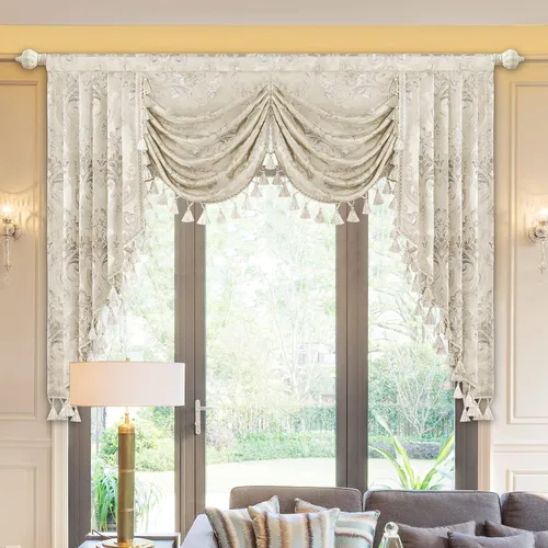 Vista 20 de Loom and Mill Cenefas de Cascada de Lujo para Ventanas, Elegante Cenefa de Cortinas Gruesas de Jacquard con Borlas para Sala de Estar, Dormitorio