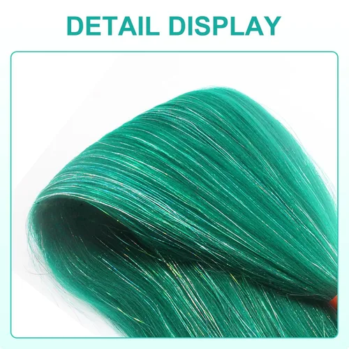 Vista 3 de Cabello trenzado verde con lentejuelas de 26 pulgadas, preestirado, trenzas de textura Yaki, extensiones de cabello pre plumadas, 3 paquetes, fácil