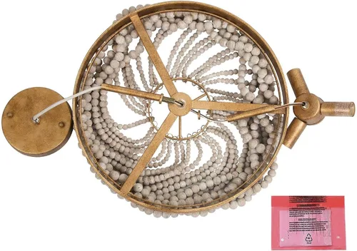 Vista 9 de Lámpara de techo con cuentas de madera, estilo bohemio, semiempotrada, lámpara de techo de 3 luces doradas para dormitorio, pasillo, cocina
