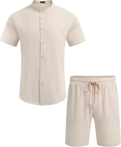 Vista 5 de COOFANDY Conjunto de 2 piezas de ropa de playa de lino para hombre