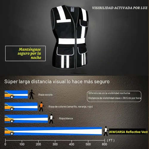 Vista 2 de Chaleco de seguridad para mujer, múltiples bolsillos, de alta visibilidad, reflectante, malla transpirable, chaleco de trabajo para dama, cremallera