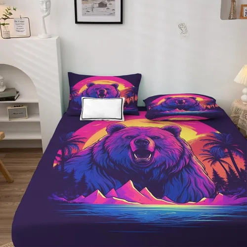 Vista 3 de Bear Sheets - Juego de sábanas de tamaño individual, sábanas de microfibra suave, bolsillo profundo, sábanas y fundas de almohada estampadas sin
