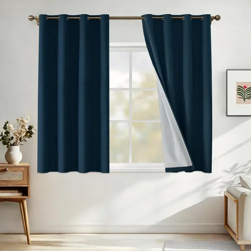 Vista 79 de Cortinas 100% opacas para dormitorio, cortinas opacas de 63 pulgadas de largo, cortinas opacas de lino para sala de estar, cortinas con ojales