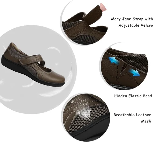 Vista 4 de Oviaric Zapatos planos clásicos y cómodos Mary Jane para mujer, zapatos de vestir casuales a la moda, bonitos zapatos de vestir con puntera cerrada
