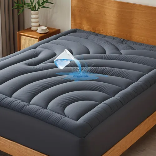 Vista 8 de Protector de colchón impermeable tamaño individual, cubrecolchón acolchado ajustable tamaño individual, protector de colchón de cinco capas
