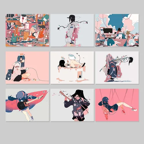 Vista 2 de MLAFE Tapiz Kawaii con temática de cómic de anime, póster de dibujos animados, arte de franela para decoración del hogar