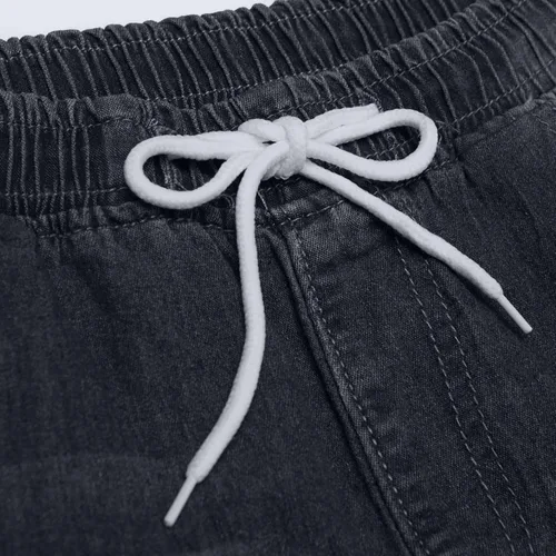 Vista 5 de SSDXY Pantalones deportivos de mezclilla para mujer con cordón talle medio desgastados ajustados ajustados ajustados ajustados estilo casual