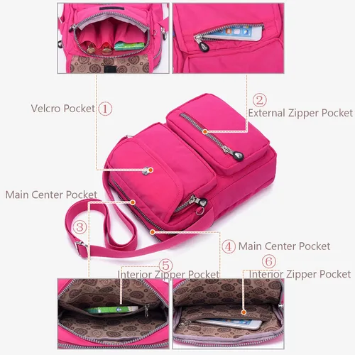Vista 7 de KARRESLY Bolso cruzado para mujer, bolso de hombro pequeño, de nailon, impermeable, con múltiples bolsillos