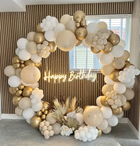 Vista 5 de Kit de guirnalda de globos de oro blanco – Kit de arco de globos de látex blanco y dorado, pared de globos de oro blanco para cumpleaños, baby