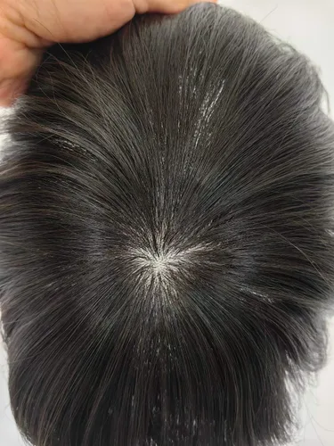Vista 243 de Toupee para hombre 100% cabello humano real tupé para hombres 0.004 in piel de poliuretano para hombre, sistema de reemplazo de piezas de pelo