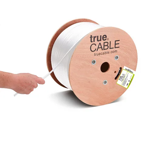 Vista 12 de trueCABLE RG6 Coaxial de doble blindaje, 500 pies, Negro, clasificado como elevador (CMR/CATVR/CL2), Cable coaxial de conductor de cobre desnudo