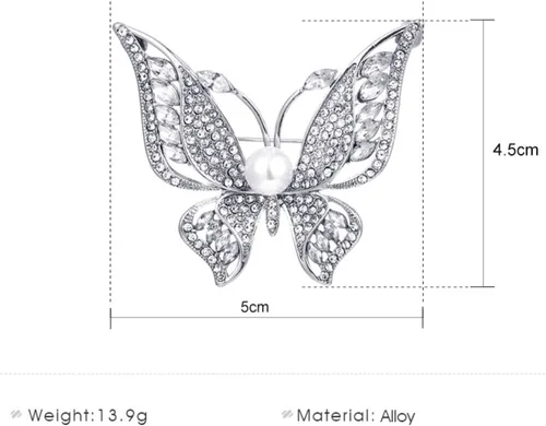 Vista 4 de Broches para mujer, broche de mariposa de perlas para mujer, broches de moda para ropa de mujer, obra maestra, broche, plata, Metal