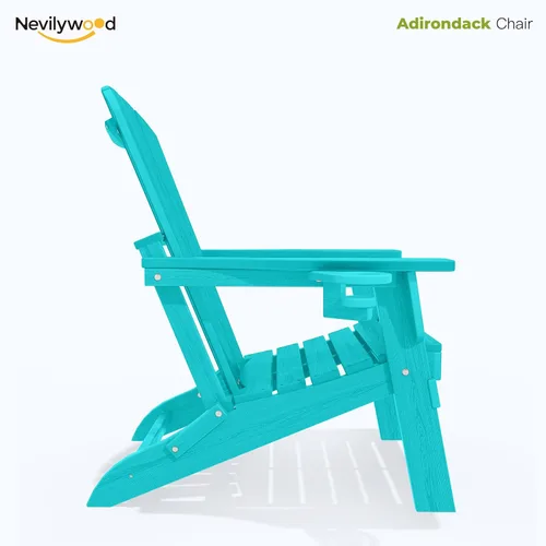 Vista 10 de nevilywood Silla Adirondack plegable – Respaldo ergonómico extendido, portavasos – Fácil montaje – Plástico HDPE duradero, resistente a