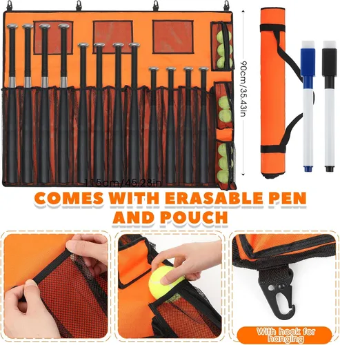 Vista 3 de Woanger Organizador para 15 jugadores y 12 bolsas colgantes para bate colgantes, bolsa colgante para casco de béisbol, soporte para bates de béisbol