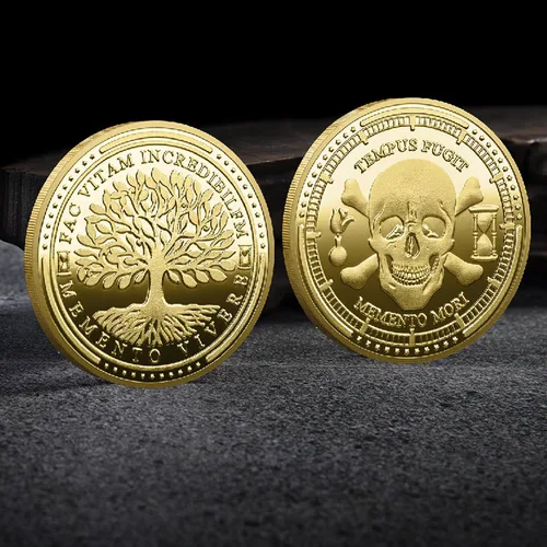 Vista 4 de Reflexiones estoicas: Monedas Memento Mori y Memento Vivere - Abraza la esencia de la vida con recordatorios reflexivos