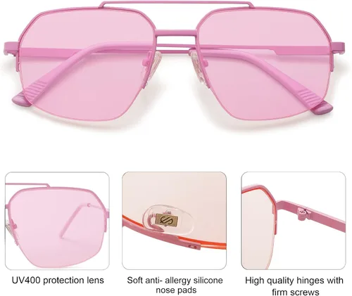 Vista 23 de SOJOS Trendy Aviator Sunglasses Mens Womens Retro Double Bridge Metal Frame Semi-Rimless Shades SJ1191