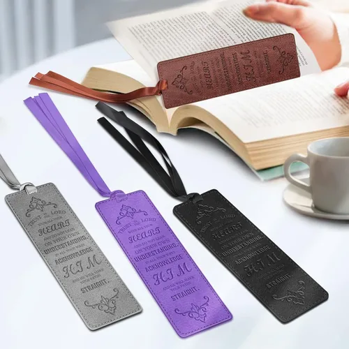 Vista 7 de FINPAC Marcadores de cuero para la Biblia, marcadores religiosos veganos, marcadores de versículos bíblicos, regalos de iglesia para mujeres y Negro