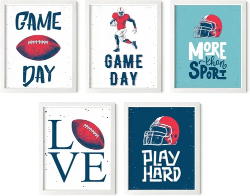 Vista 9 de Impresiones artísticas de fútbol americano para pared, juego de 5 (8x10) carteles de fútbol americano sin marco, decoración de sala de fútbol Niños