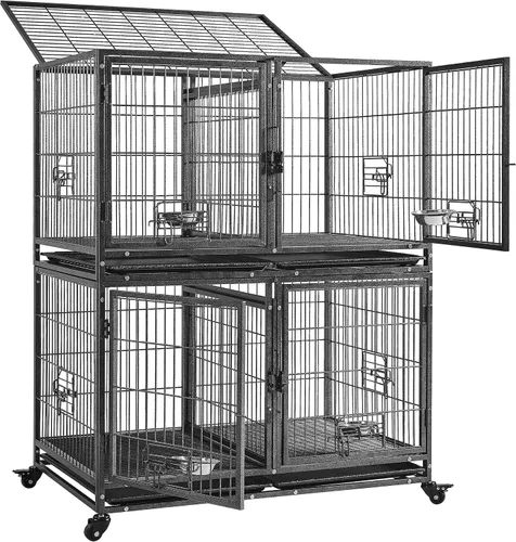 Vista 11 de Yaheetech Jaula Apilable para Perros con Divisor de 43'' Rodante Jaula de Servicio Pesado para Perros con Parte Superior Abierta/2 Bandejas