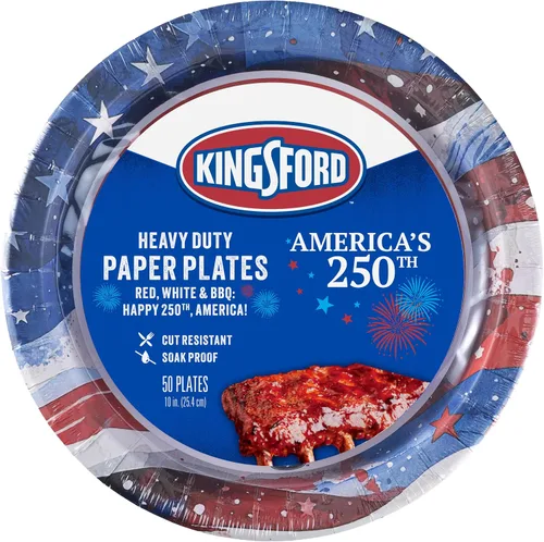Vista 9 de Kingsford Platos de papel resistentes, 35 unidades, bandera estadounidense Platos desechables duraderos para fiestas de barbacoa, portones
