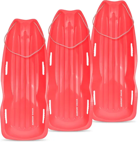 Vista 13 de Slippery Racer Downhill Xtreme Flexible Adults and Kids Plastic Toboggan Snow Sled for up to 2 Riders with Pull Rope and Handles