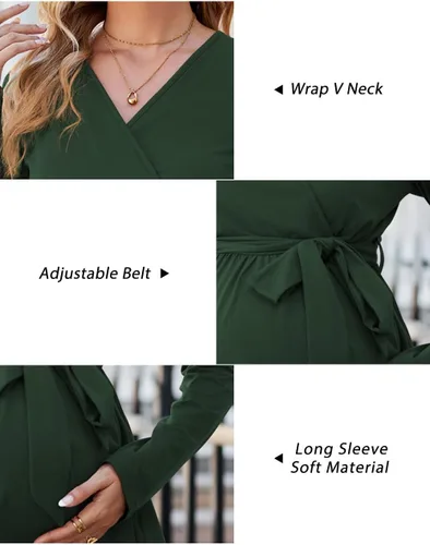 Vista 6 de OUGES Túnicas de maternidad para mujer, camisas de manga larga, cuello en V, ropa de maternidad de enfermería, blusa casual de embarazo