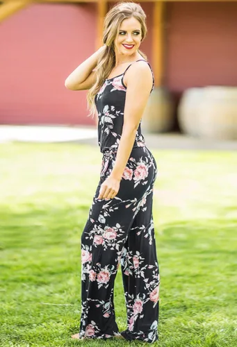 Vista 4 de Amiery - Overol estampado floral para mujer, overol de un único color, informal, cómodo, a rayas, con bolsillos
