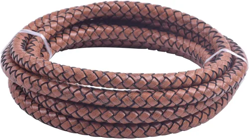 Vista 16 de 2 yardas 8.0mm Cordón redondo de cuero trenzado auténtico marrón antiguo para corbata de bolo