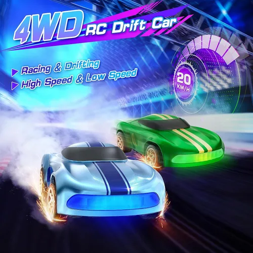 Vista 4 de Auto de Deriva RC, 1/64 Mini Autos RC de Deriva 4WD Micro Auto de Control Remoto con Luces LED e Interruptor de Velocidad, Juguetes de Autos Ideales