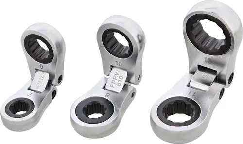 Vista 3 de Juego de llaves de trinquete Nano Flex de VIM Tools - Juego de 3 piezas de llaves flexibles de doble cara de tamaño para la palma con 72 dientes